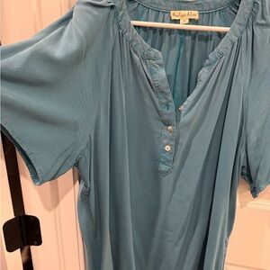 Indigo Rose Teal Short-Sleeve Henley Blouse